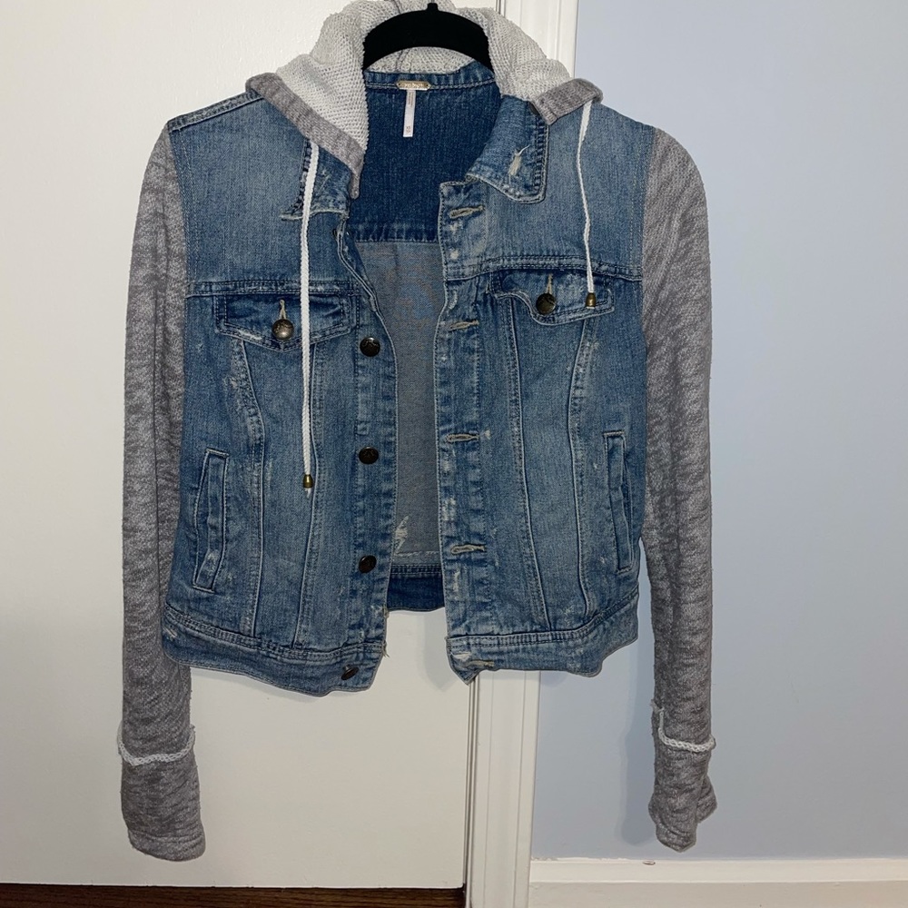 Free People Jean Jacket with Grey Cotton Sleeves Size XS